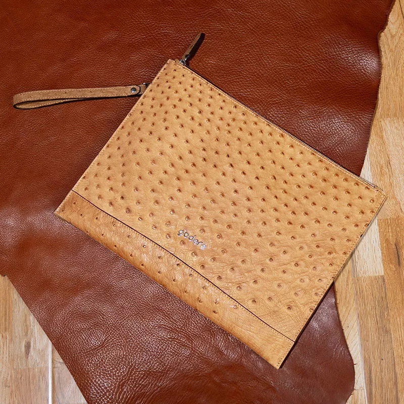 Ostrich-Embossed Wrist Pouch
